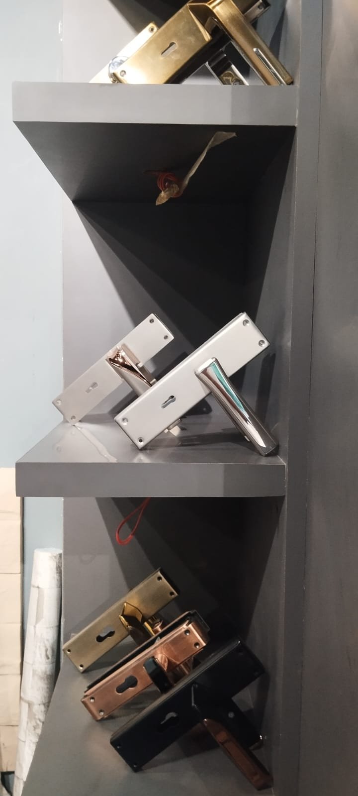 Door lock sets and handle sets in brass, chrome and rose gold at Morigaon hardware showroom