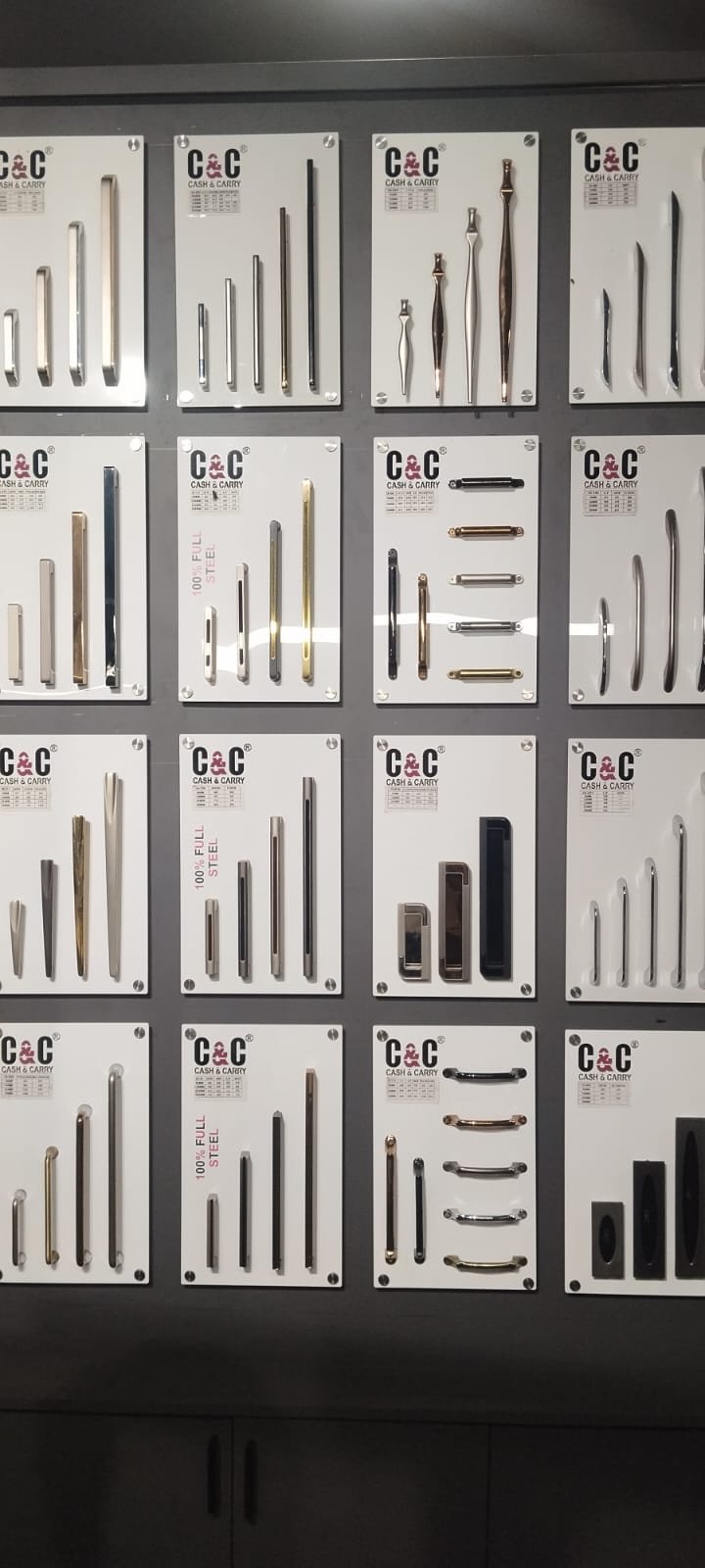 Modular kitchen cabinet handles and profiles display board in Morigaon